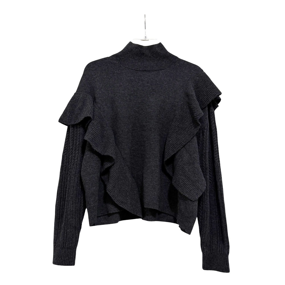 Naadam Charcoal Grey Merino Cashmere Ruffle Mock Neck Sweater Small